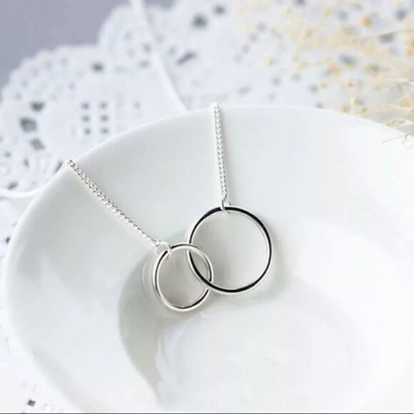 New Sterling Silver Double Circle Necklace - Picture 3 of 8